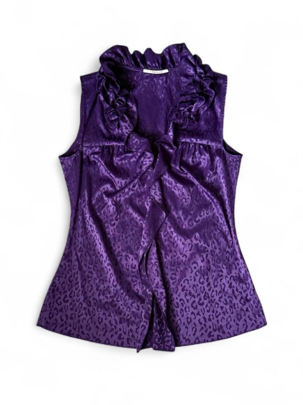 Sleeveless Ruffle Satin Blouse in Purple